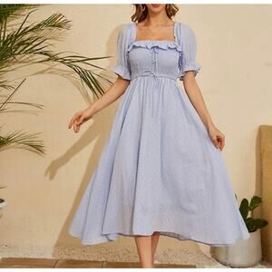 R.YIposha Women Vintage Elastic Square Neck Ruffled Half Sleeve Midi Dress Sz L